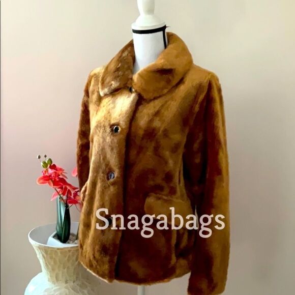 KATE SPADE NWT WARM GINDER BREAD SHORT FAUX  FUR COAT JACKET Small - Picture 6 of 12